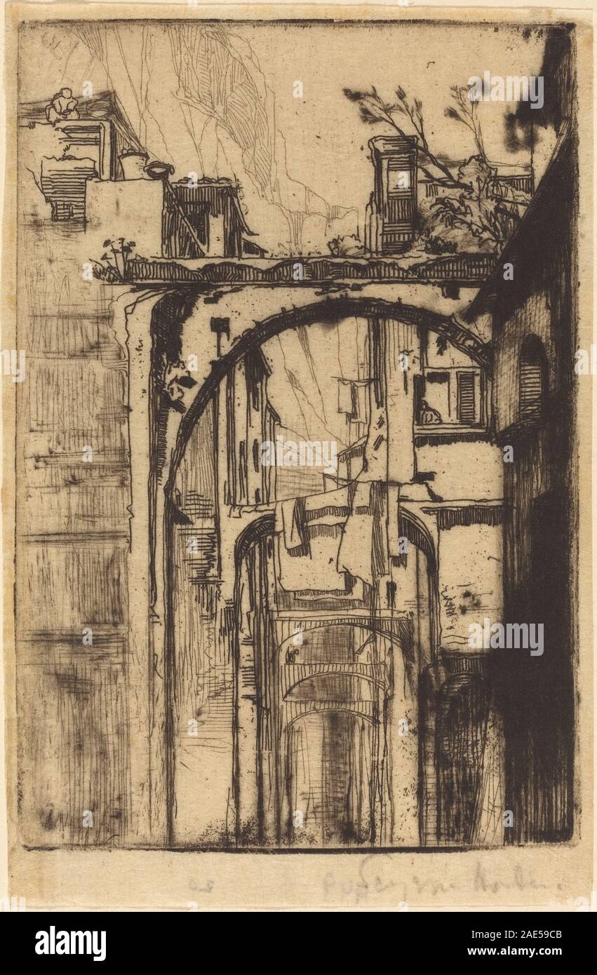 Un'impronta di Francis Seymour Haden, in o prima del 1858, raffigurante Amalfi, città costiera, edifici, scogliere, mare, ed elementi paesaggistici. Foto Stock