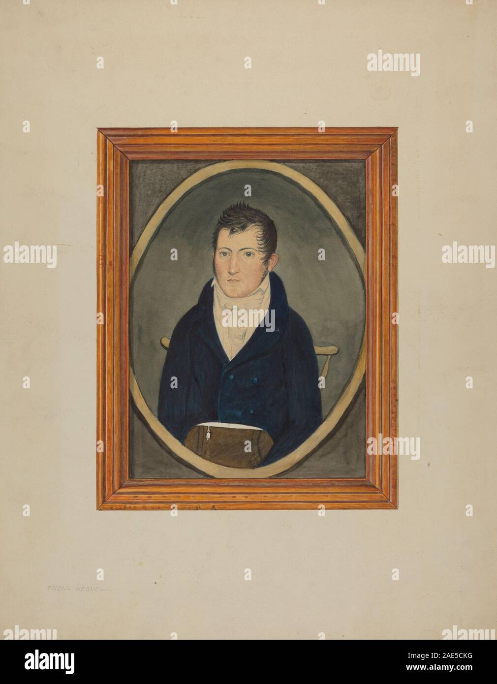 Questo ritratto ad acquerello di Frank M. Keane, intorno al 1940, raffigura una figura umana con attenzione alle caratteristiche facciali e all'espressione. L'opera enfatizza le tecniche ad acquerello della metà del XX secolo, la composizione e la ritrattistica. Foto Stock