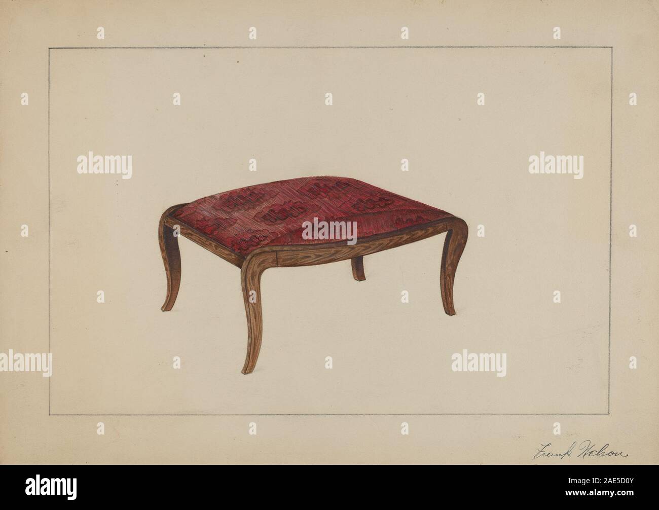 Lo sgabello è un piccolo e basso mobile progettato per riposare i piedi, realizzato in legno e che mostra artigianato, forma e design funzionale tipico degli anni '1930 Foto Stock