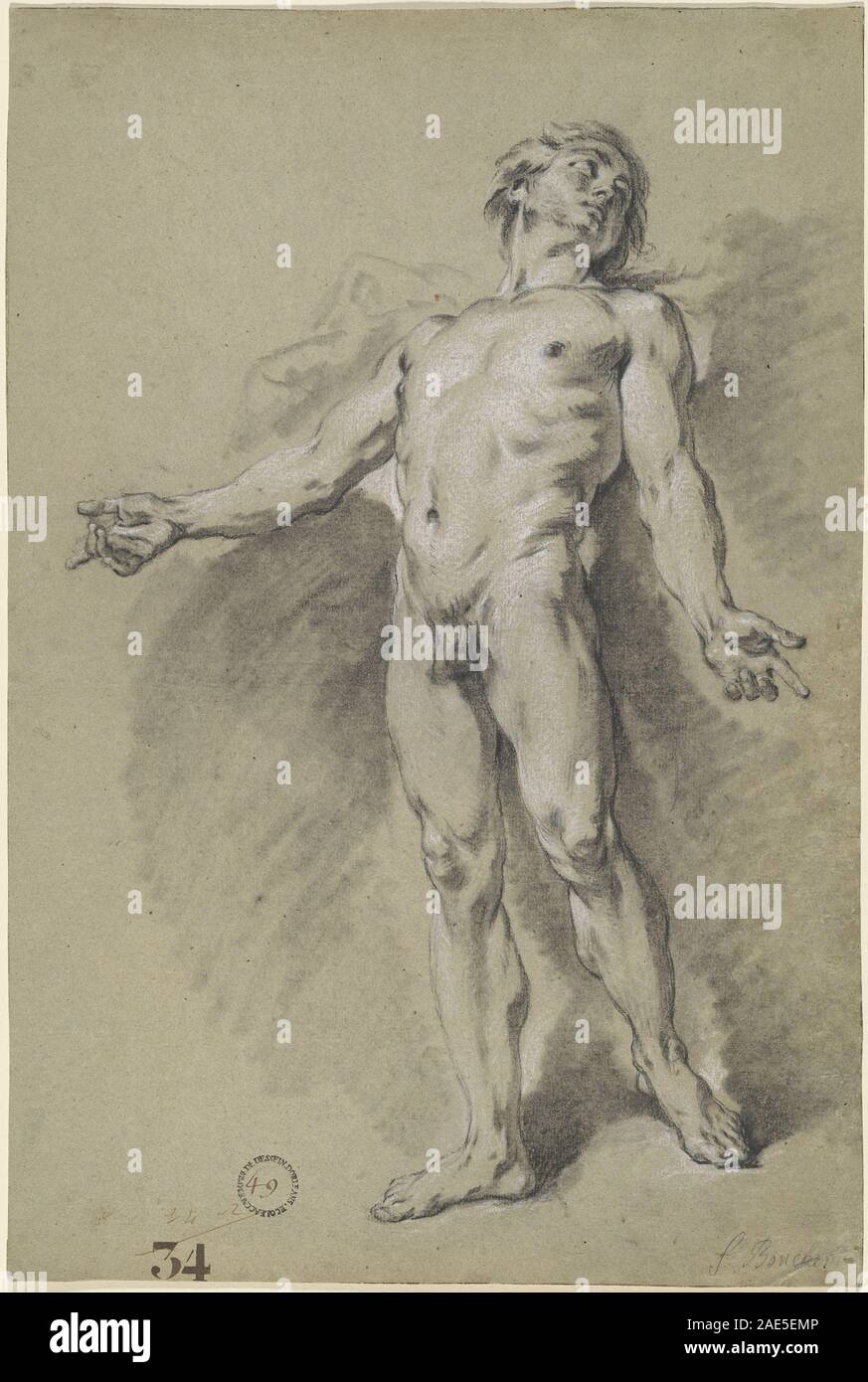 Dipinto di Apollo di Francesco Boucher intorno al 1752 raffigurante il dio greco del sole e delle arti in stile rococò, con una postura graziosa, una tavolozza morbida e iconografia mitologica. Foto Stock