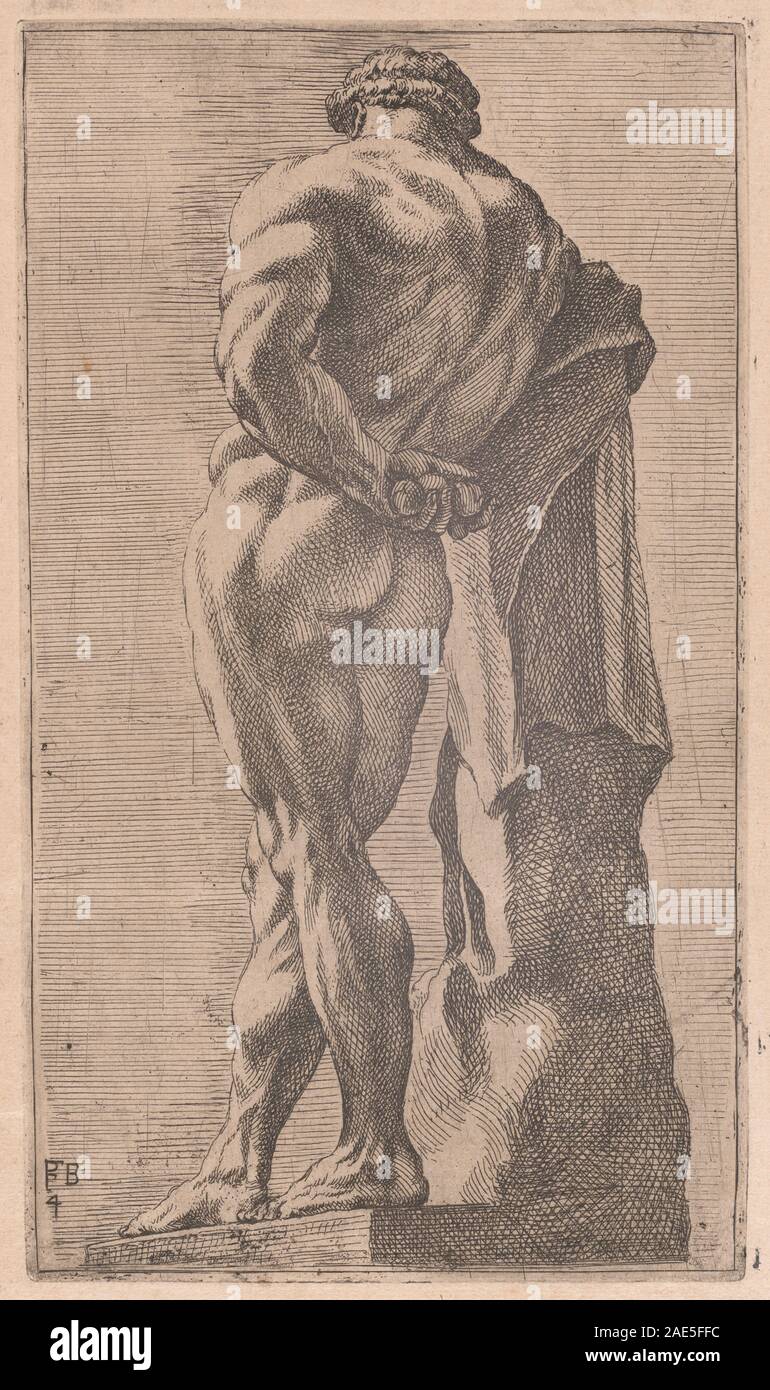 L'incisione di Francesco Perrier del 1638 mostra l'Ercole Farnese visto da dietro, enfatizzando la muscolatura, la scultura classica, lo studio anatomico e le tecniche di incisione francesi del XVII secolo. Foto Stock