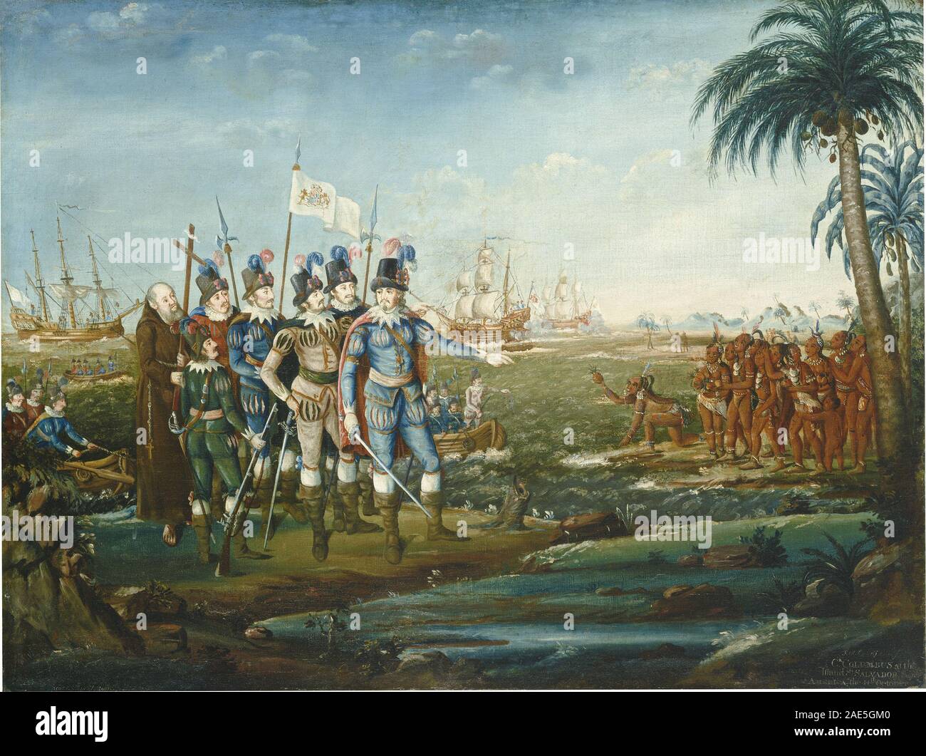 Primo Sbarco di Cristoforo Colombo; 1800/1805 Frederick Kemmelmeyer, primo sbarco di Cristoforo Colombo, 1800-1805 Foto Stock