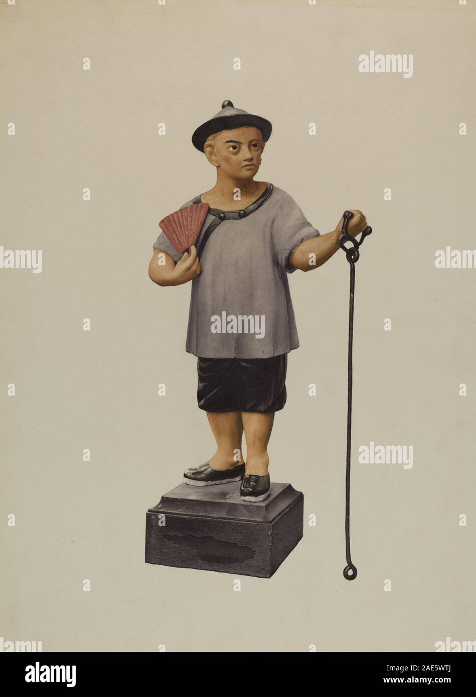 Palo in ferro realizzato intorno al 1940 da George Constantine, utilizzato per legare i cavalli, mostrando la costruzione in ferro battuto, elementi decorativi e design funzionale per uso esterno. Foto Stock