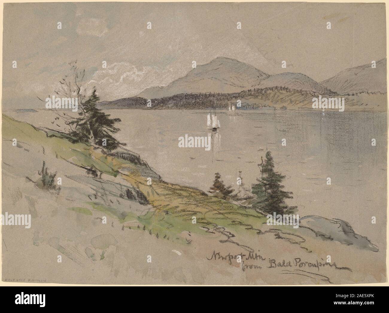 Questo paesaggio dipinto da George Henry Smillie raffigura Newport Mountain come visto da Bald Porcupine. Enfatizza lo scenario naturale, il terreno e le condizioni atmosferiche tipiche dell'arte paesaggistica americana del XIX secolo. Foto Stock