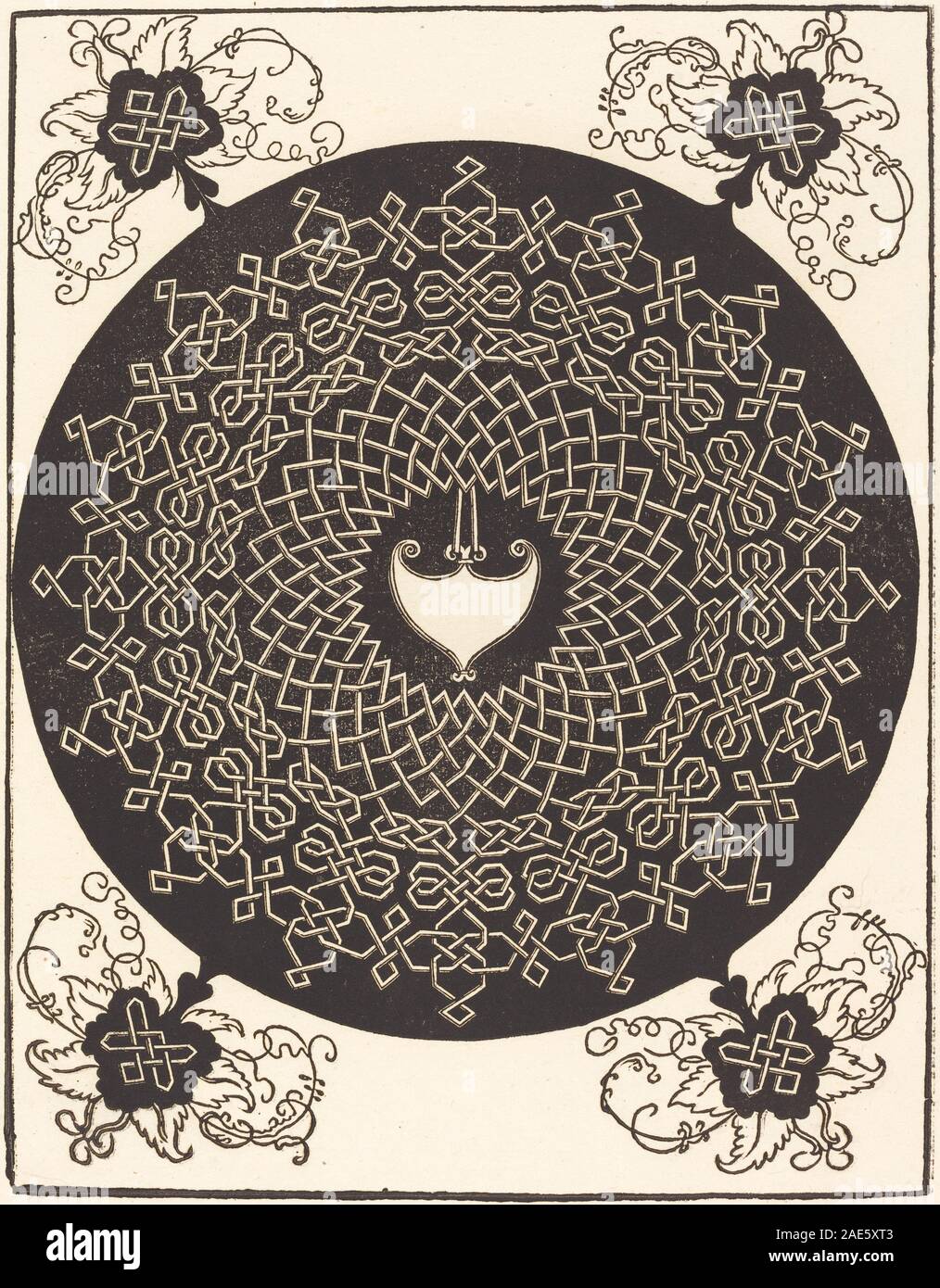 Un disegno del 1506-1507 di Albrecht Dürer raffigurante il primo nodo, che mostra uno scudo a forma di cuore, intricati lavori di linea, figure e un disegno simbolico tedesco dell'inizio del XVI secolo. Foto Stock