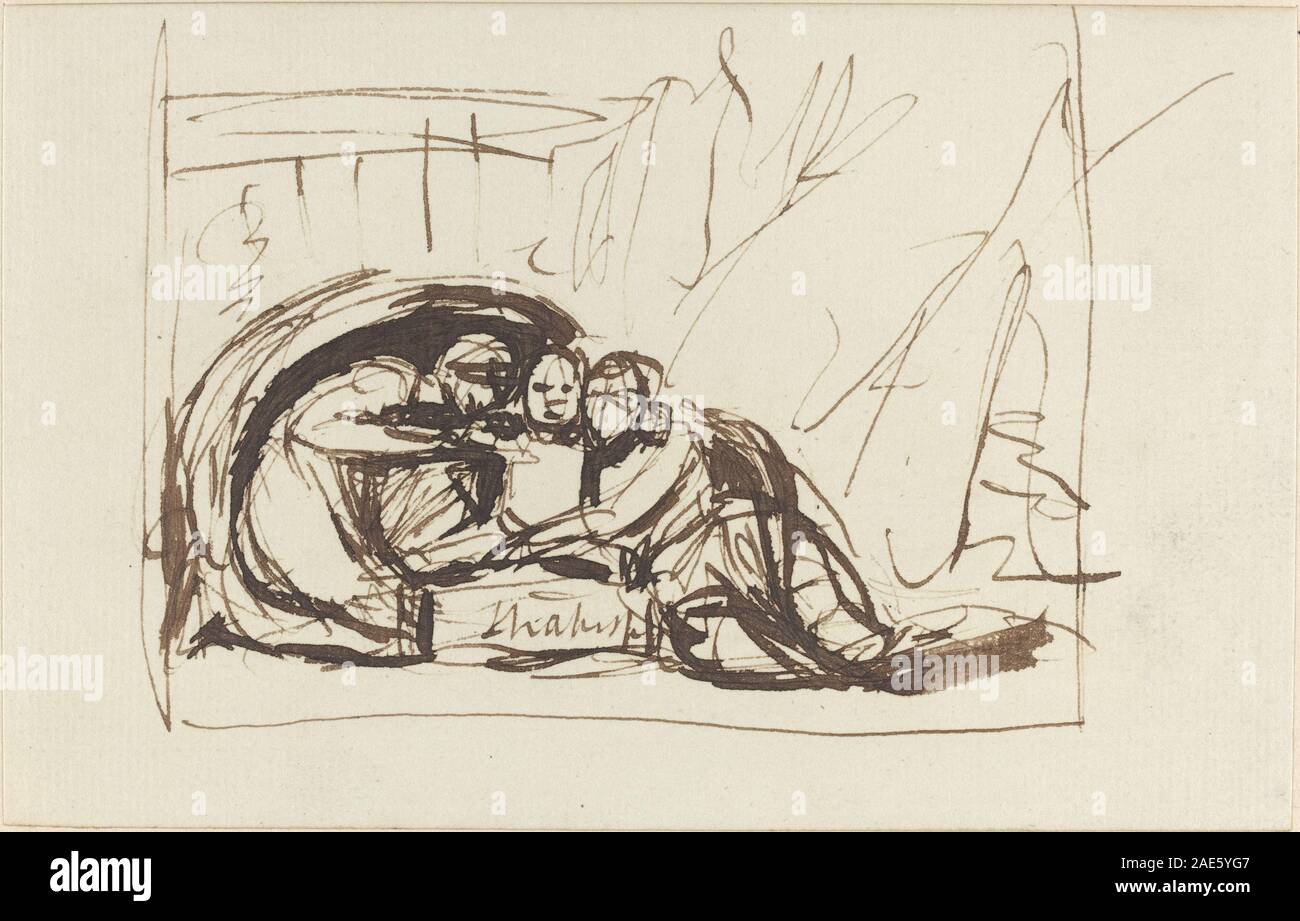 The Infant Shakespeare Nursed by Comedy and Tragedy, 1783 di George Romney raffigura un giovane Shakespeare tenuto da figure allegoriche di Commedia e tragedia, enfatizzando figure umane, simbolismo allegorico e ritrattistica inglese del XVIII secolo. Foto Stock