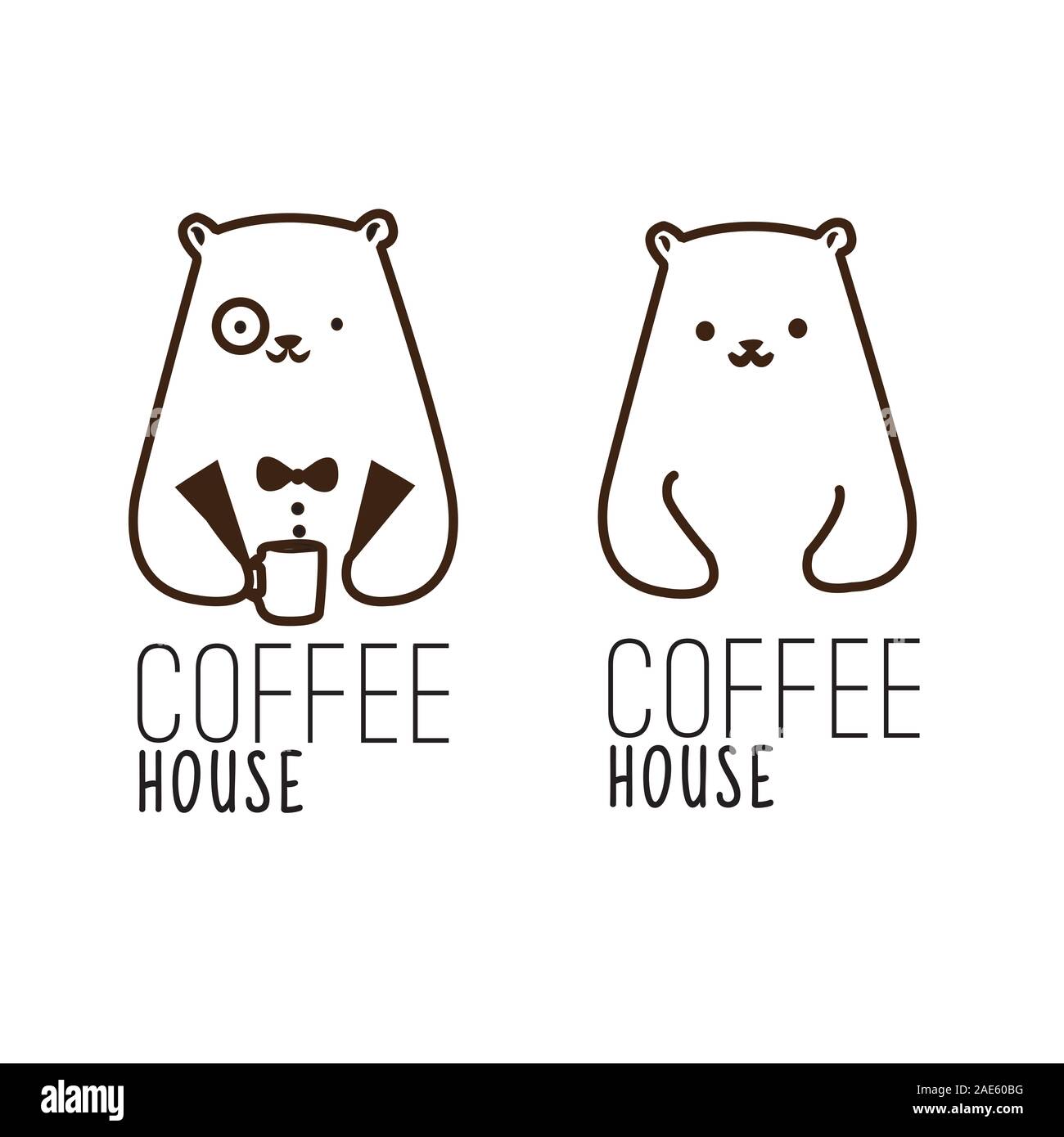 Vettore di orso orso polare tè caffè drink personaggio dei cartoni animati logo icona illustrazione isolato nero Foto Stock