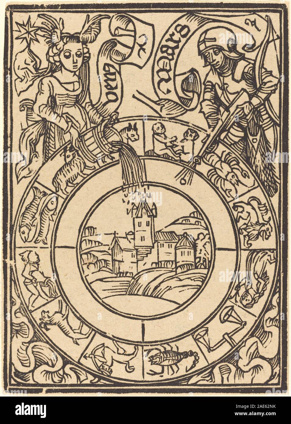 Opere d'arte tedesche del XV secolo raffiguranti le figure mitologiche di Marte e Venere, che illustrano la mitologia classica, l'interazione tra amore e guerra e le tecniche artistiche rinascimentali nella composizione e nel simbolismo. Foto Stock