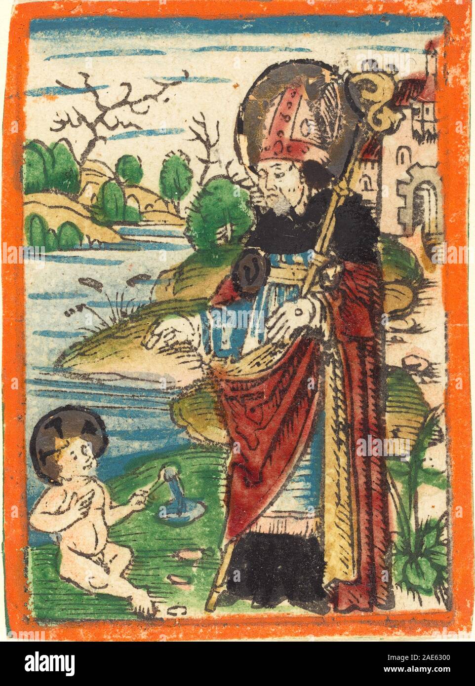 Sant'Agostino, 1480-1490 XV secolo tedesco raffigura il santo in possesso di un libro e di una quill, enfatizzando la figura religiosa, l'iconografia e lo stile artistico gotico. Foto Stock