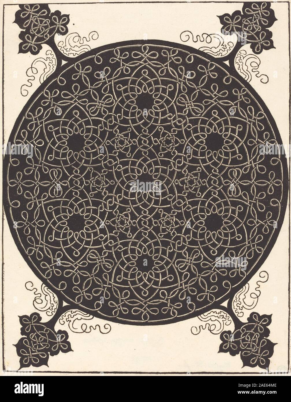 Un disegno di Albrecht Dürer del 1506-1507 che mostra il Sesto nodo, combinando sette piccoli sistemi di nodi con centri neri, dimostrando il modello geometrico, il lavoro di linea, la simmetria e i principi del design rinascimentale. Foto Stock