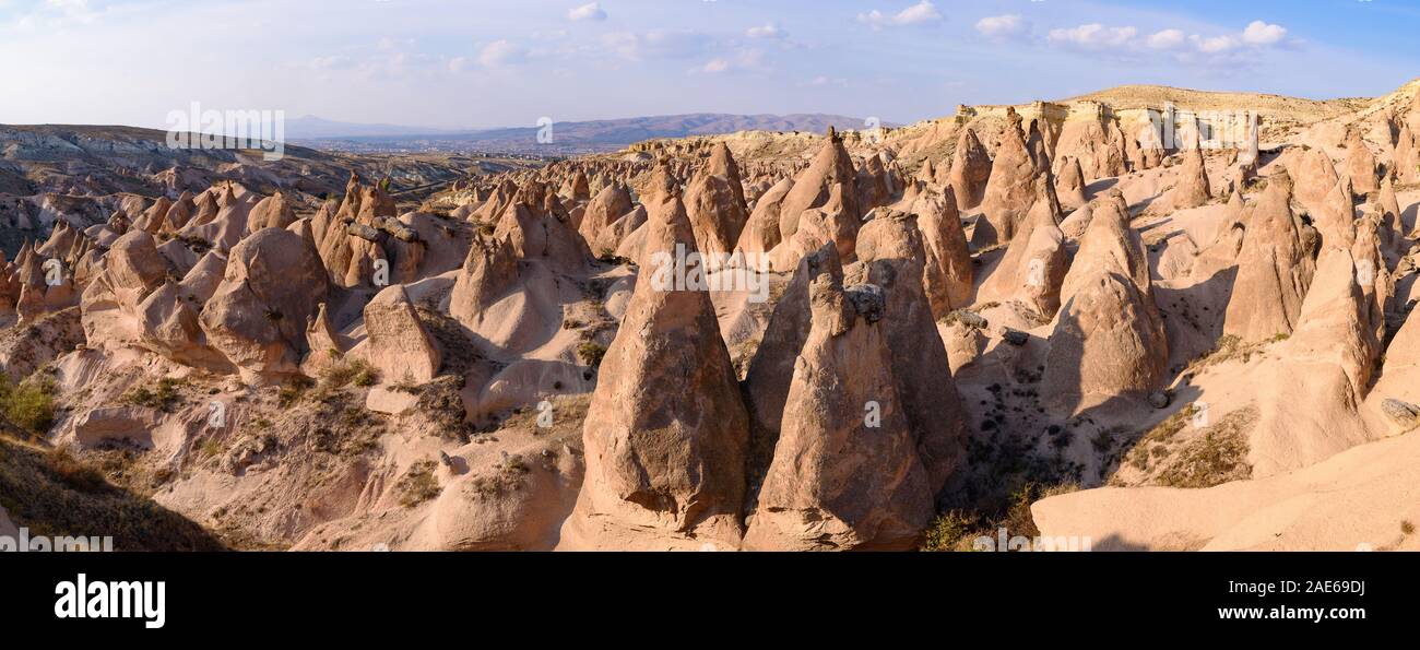 Panorama della Valle di Devrent / Valle immaginaria, una valle piena di uniche formazioni rocciose in Cappadocia, Turchia Foto Stock