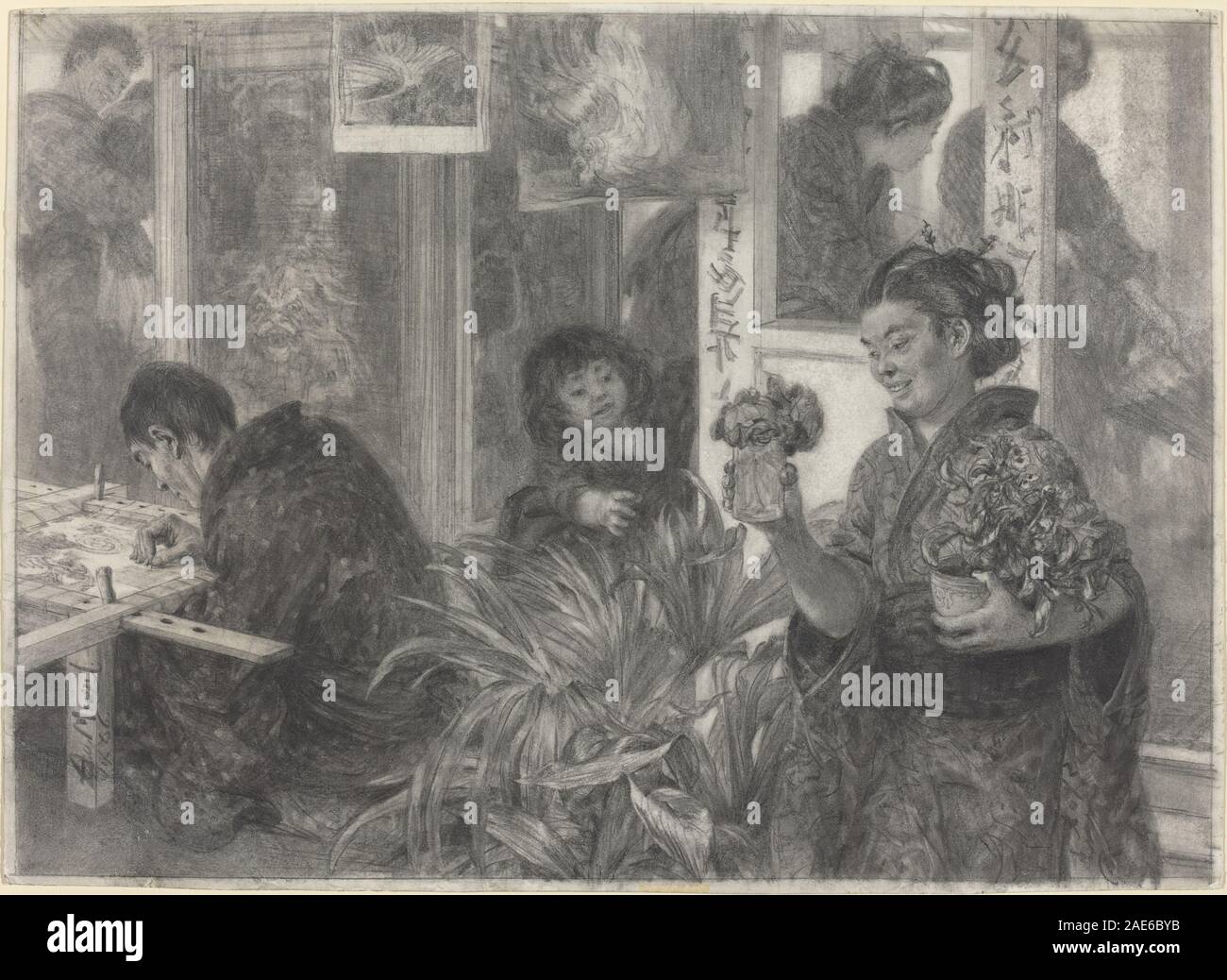 Adolph Menzel (tedesco, 1815 - 1905 ), artista giapponese sul lavoro, 1886, grafite su cartone, Ailsa Mellon Bruce Fund 1971.61.2 Adolph Menzel, artista giapponese al lavoro, 1886 Foto Stock