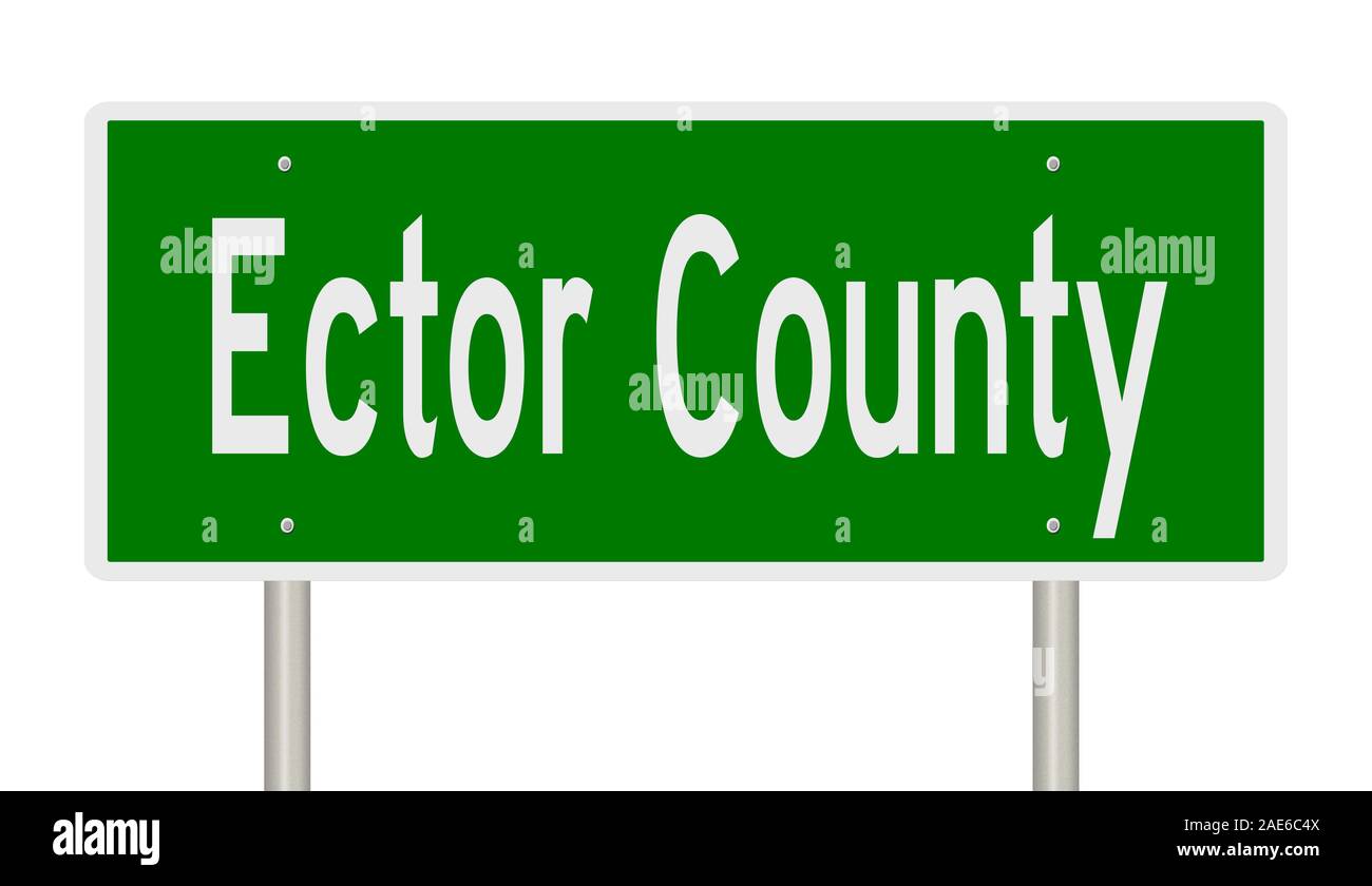 Il rendering di un 3d green autostrada segno per Ettore County Foto Stock