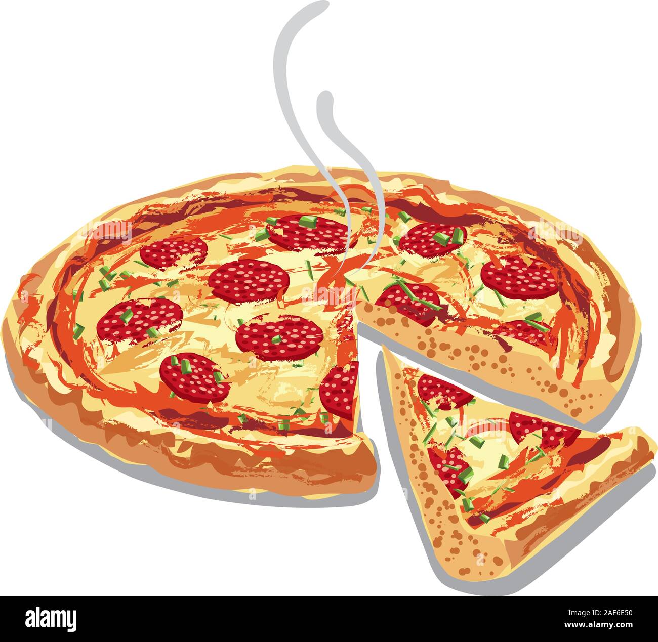 Illustrazione della pizza calda salame con il formaggio fuso Illustrazione Vettoriale