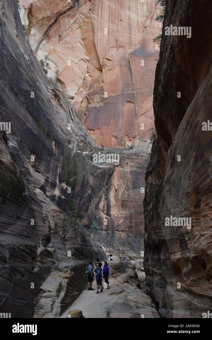 Gli escursionisti passando attraverso Echo Canyon. Foto Stock