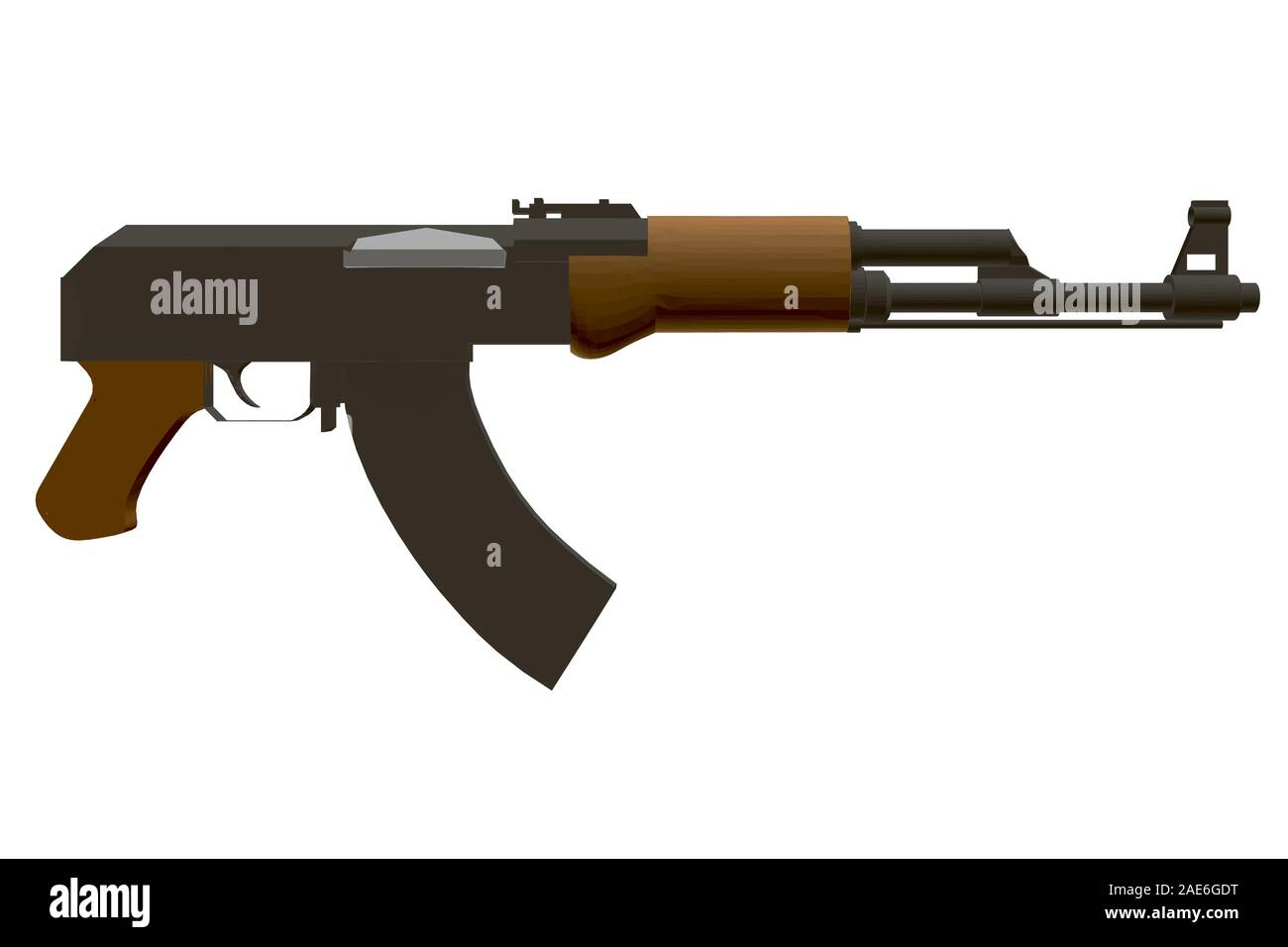 Kalashnikov fucile da assalto. Poligonale macchina dettagliate. Vista laterale. 3D. Illustrazione Vettoriale. Illustrazione Vettoriale