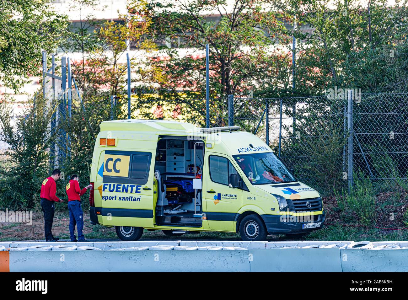 Ambulanza giallo Foto Stock