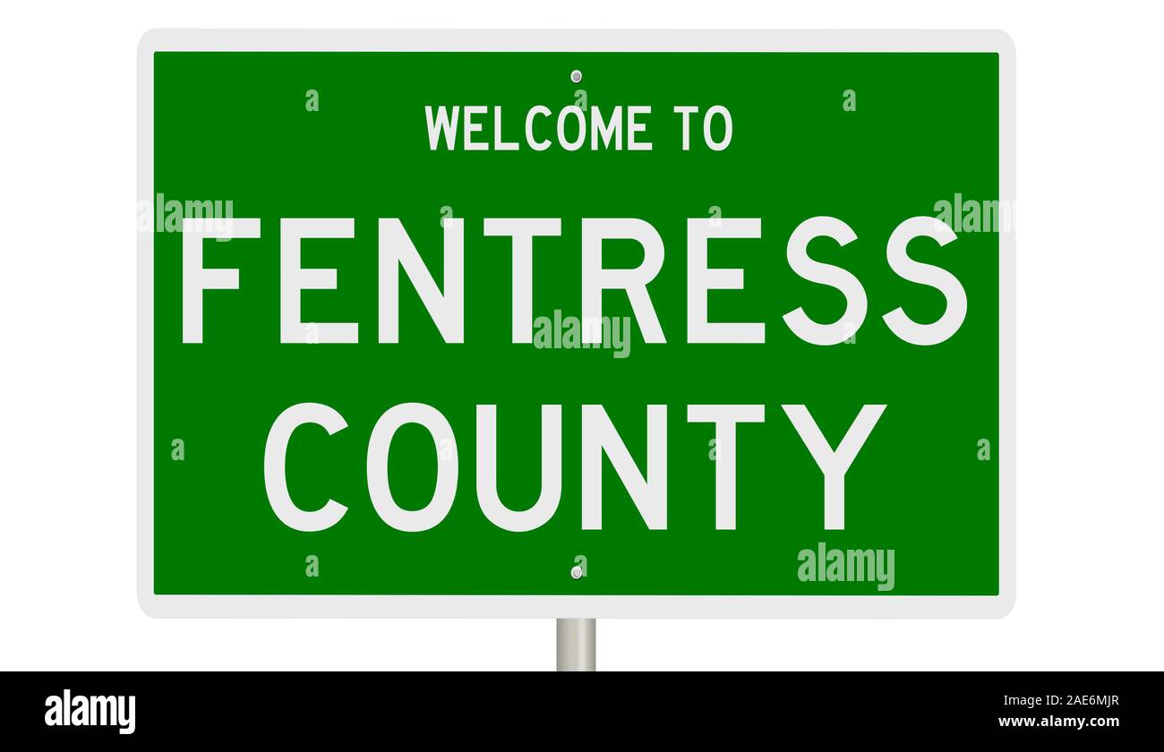 Il rendering di un 3d green autostrada segno per la contea di Fentress Foto Stock