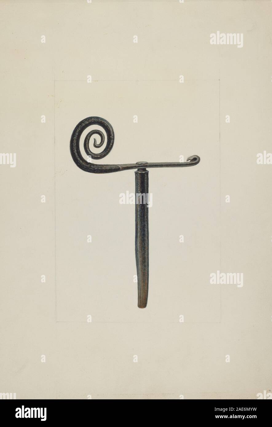 Dispositivo di fissaggio per otturatori dagli Stati Uniti, 1935-1942, che mostra componenti metallici, cerniera, dispositivo di chiusura, viti, hardware funzionale per il fissaggio di serramenti e design pratico. Foto Stock