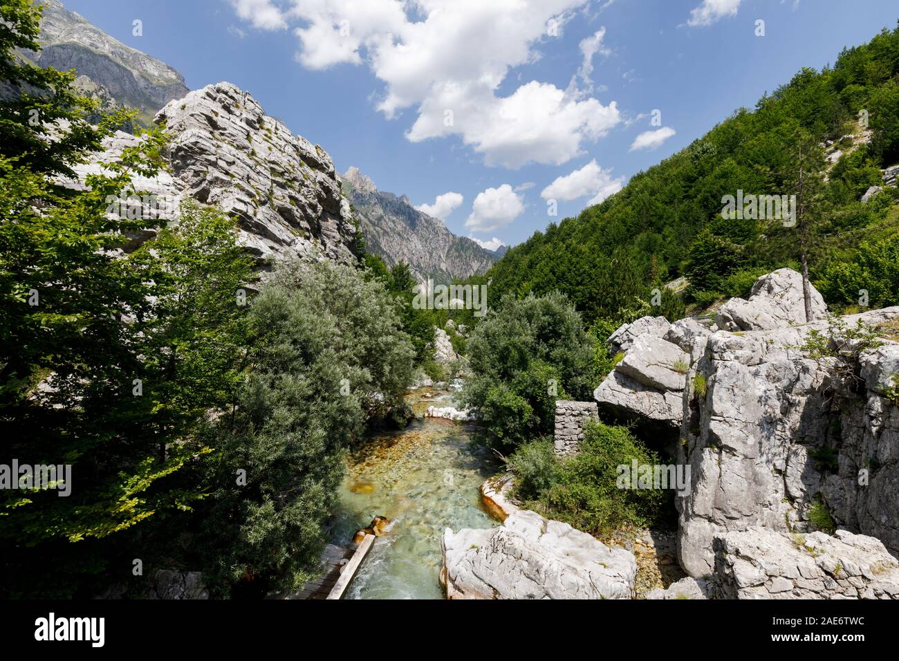 Valbona fiume nella bellissima valle di Valbona nelle Alpi Dinariche in Albania Foto Stock