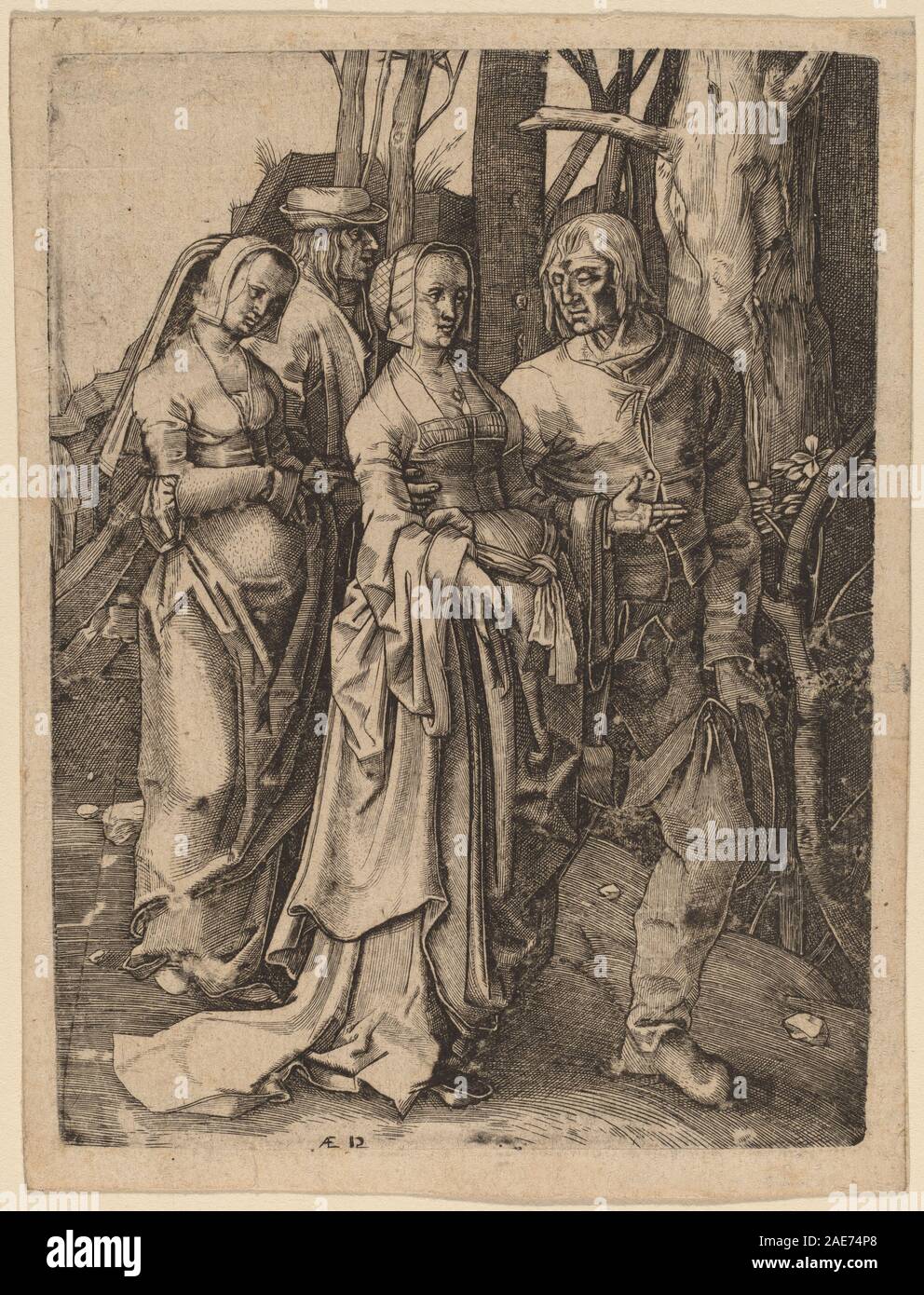 Le due coppie nella foresta attribuito a Hieronymus WIERIX dopo Lucas van Leyden, le due coppie nella foresta Foto Stock