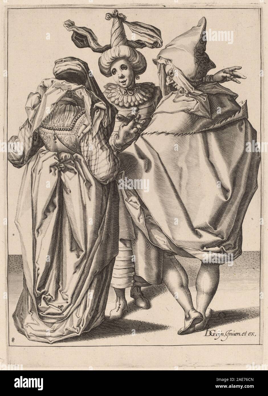 Un paio indirizzamento Gesticulating un giovane uomo; 1595/1596 attribuito a Zaccaria Dolendo dopo Jacques de Gheyn II, un paio indirizzamento Gesticulating un giovane uomo, 1595-1596 Foto Stock