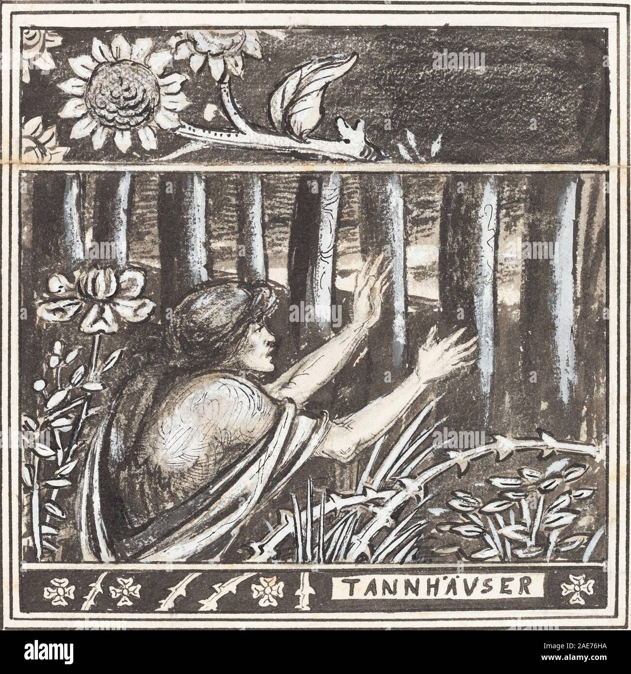 Un'illustrazione di Aubrey Beardsley raffigurante scene di Tannhäuser, mostrando figure stilizzate, lavori in linea, dettagli ornamentali e stile Art Nouveau del tardo XIX secolo. Foto Stock