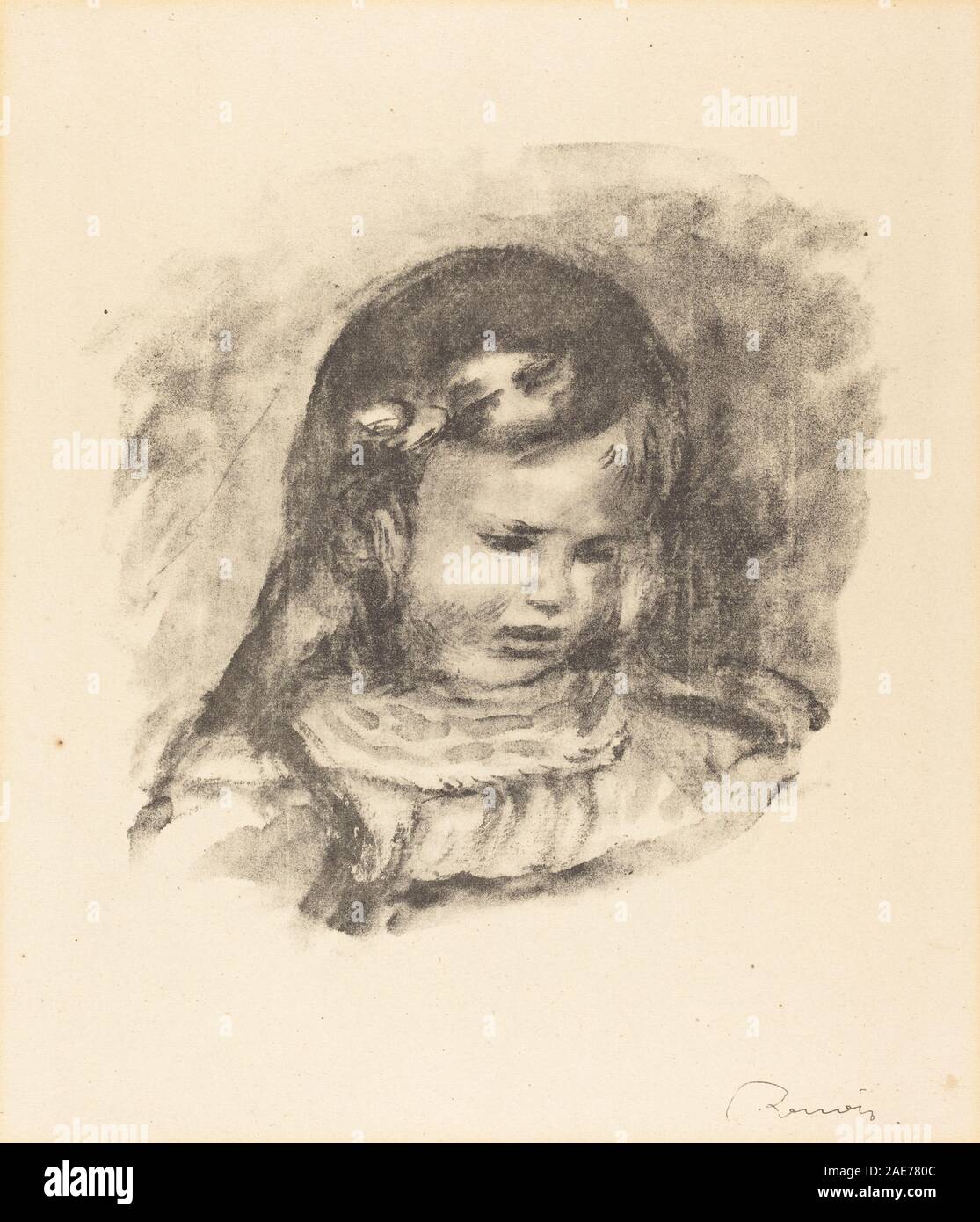 Claude Renoir, con Lower Head, di Auguste Renoir, è un ritratto del figlio dell'artista. Il dipinto presenta il soggetto con una testa abbassata, enfatizzando l'umore, l'espressione e lo stile impressionista di Renoir con pennellate morbide e luce soffusa. Foto Stock