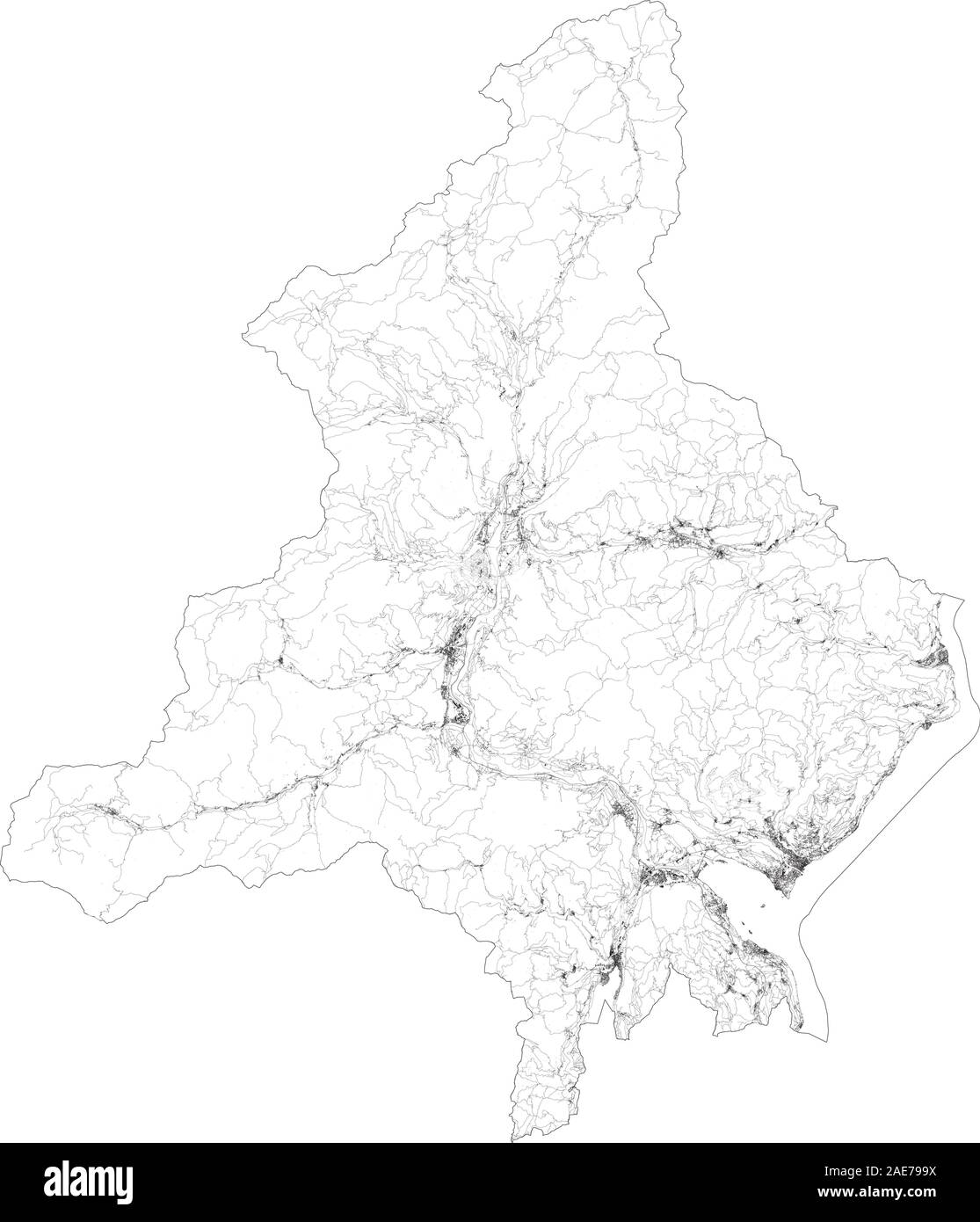 Mappa satellitare della provincia del Verbano Cusio Ossola, città e strade, edifici e strade di collegamento delle aree circostanti. Il Piemonte, Italia. Mappa strade Illustrazione Vettoriale