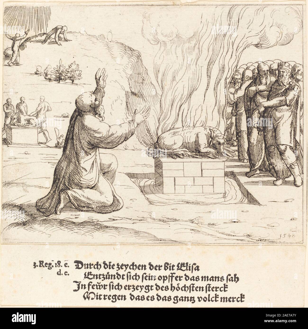 Il rivale sacrifici di Elia e i sacerdoti di Baal; 1548data Augustin Hirschvogel, il rivale sacrifici di Elia e i sacerdoti di Baal, 1548 Foto Stock