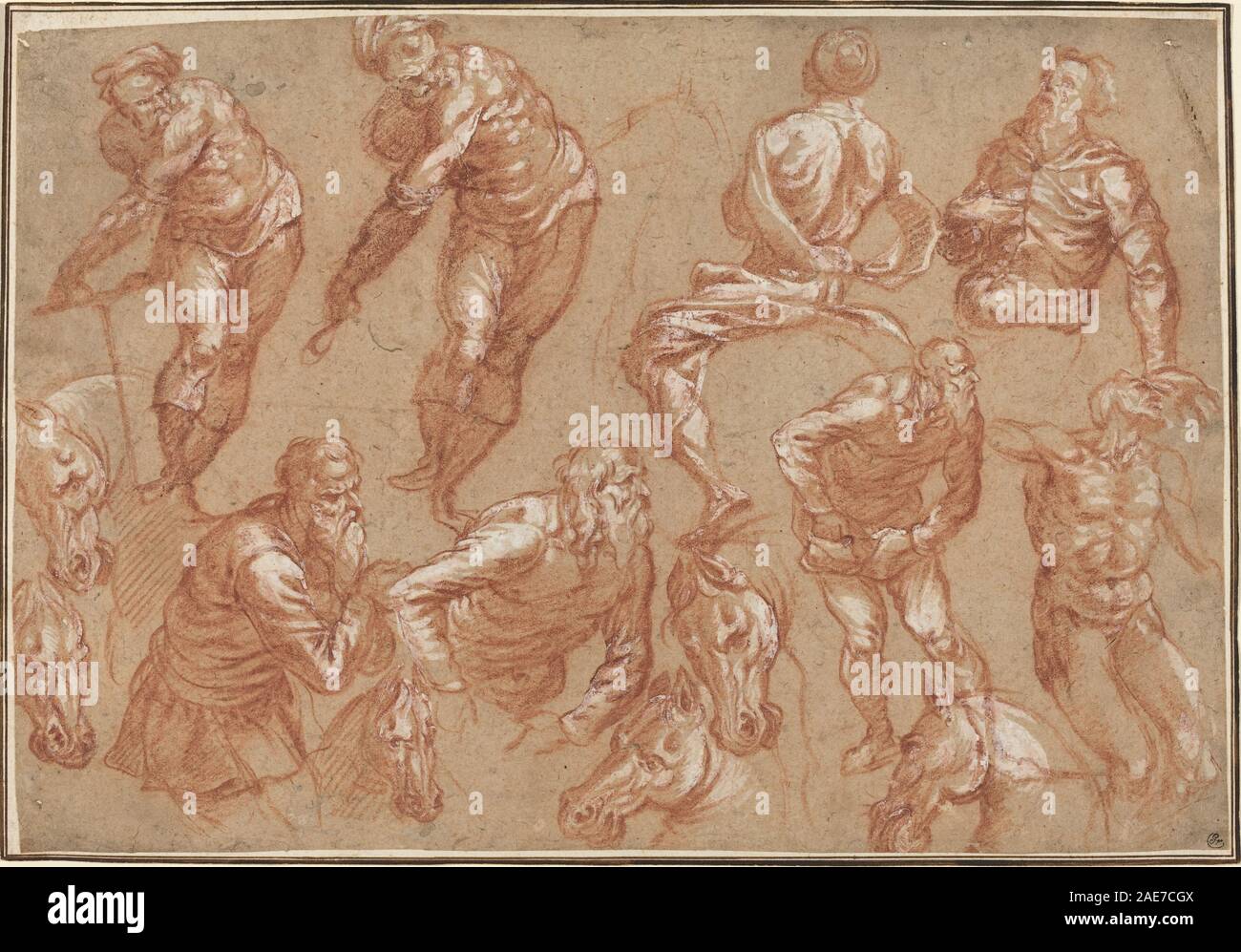 Questi studi di figura, creati tra il 1565 e il 1575 da Bartholomaeus Spranger dopo Jacopo Tintoretto, raffigurano l'anatomia umana, le pose e i gesti. Le opere sono studi preparatori per grandi composizioni, che illustrano l'attenzione rinascimentale alle proporzioni e al movimento. Foto Stock