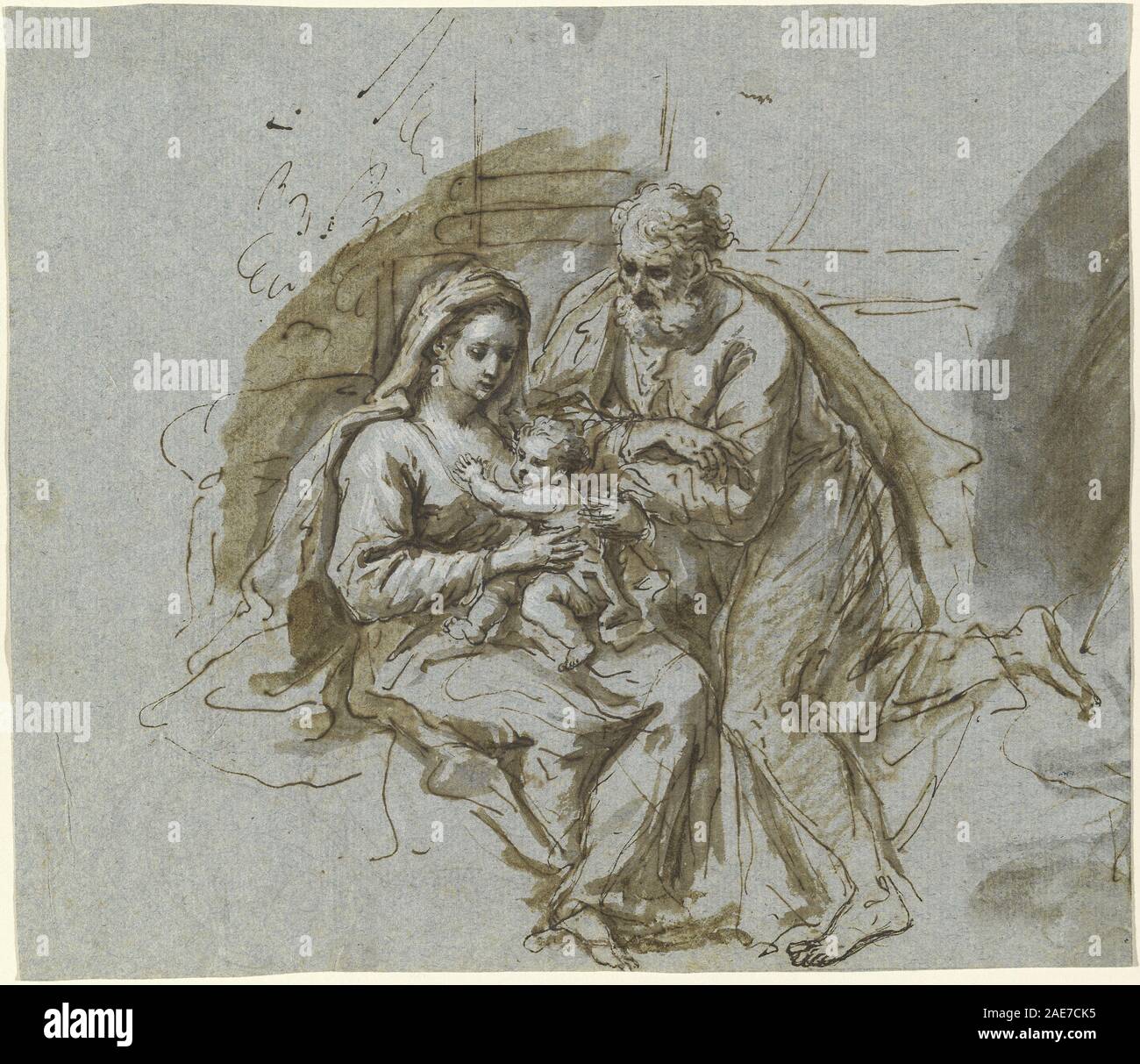 Questo dipinto raffigura la Sacra famiglia, creata nel 1770 da Bartholomäus Ignaz Weiss in Germania, che illustra la ritrattistica religiosa del XVIII secolo e la rappresentazione domestica cristiana. Foto Stock