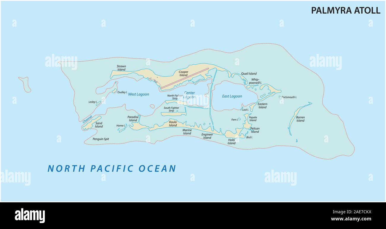 Mappa dell'atollo Palmyra famiglie disorganizzate un territorio degli Stati Uniti Illustrazione Vettoriale
