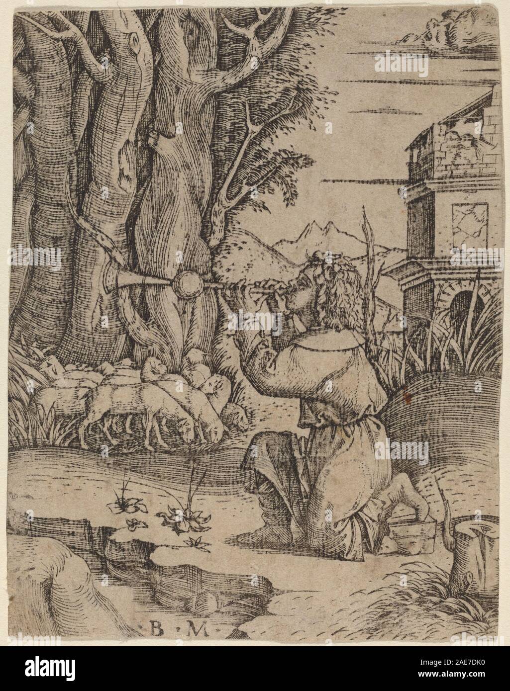 Pastore con un Platerspiel; c. 1500/1515 Benedetto Montagna, Pastore con un Platerspiel, c 1500-1515 Foto Stock