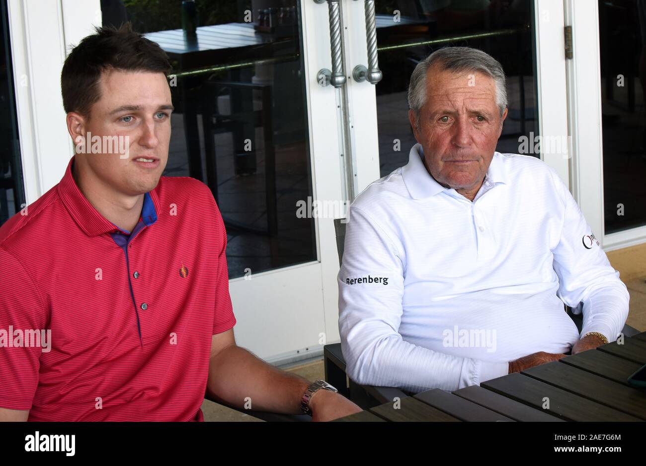 Orlando, Stati Uniti. 06 Dic, 2019. Il leggendario golfista Gary Nicklaus e sua nipote, James Throssell parlare ai media durante la XXII edizione PNC padre figlio sfida al Ritz Carlton Golf Club a Orlando. Credito: SOPA Immagini limitata/Alamy Live News Foto Stock