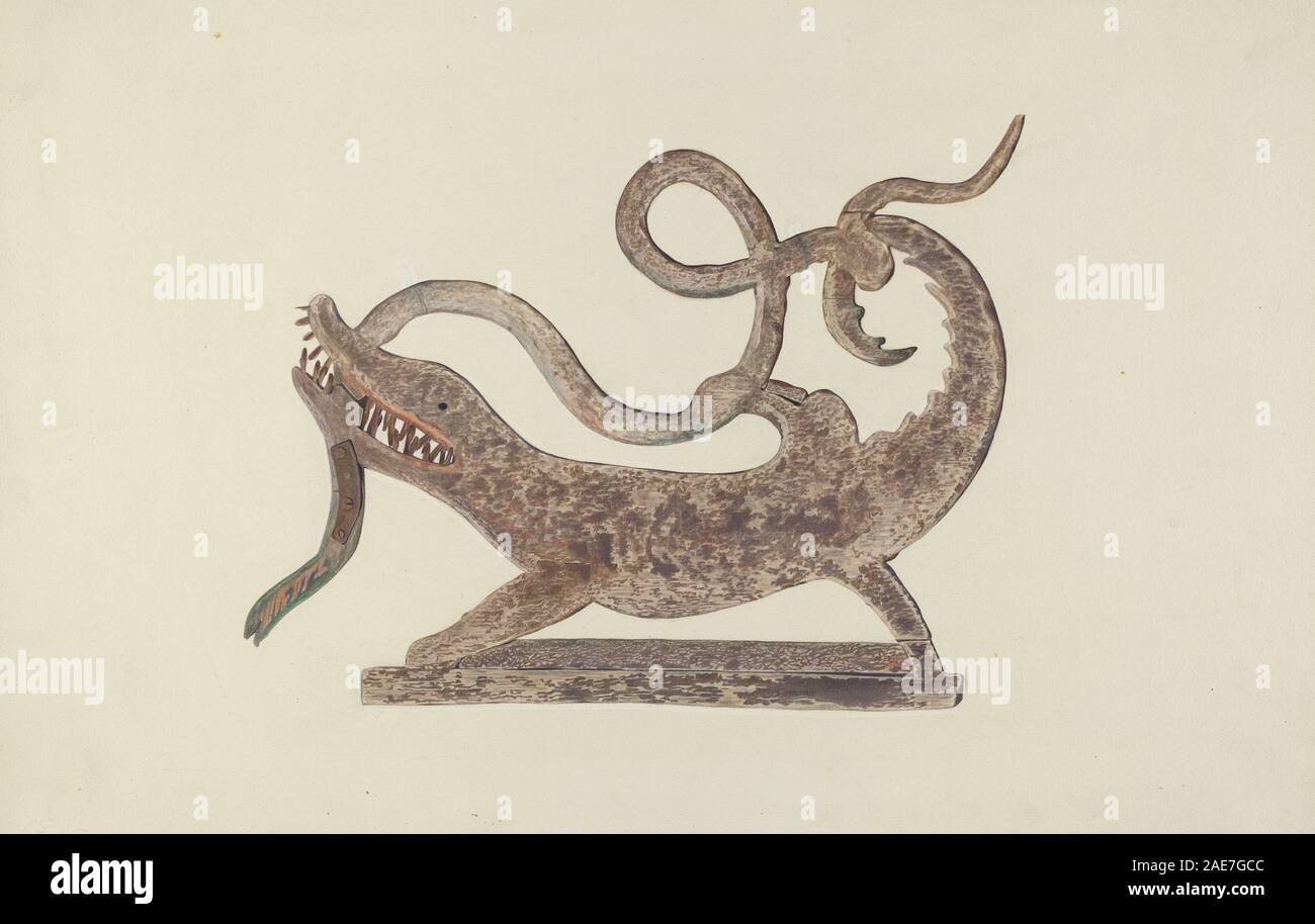 Questa pala meteorologica raffigura un drago e un serpente, creato intorno al 1938 da Betty Fuerst, che rappresenta la lavorazione dei metalli decorativi americani del XX secolo e ornamenti nautici. Foto Stock