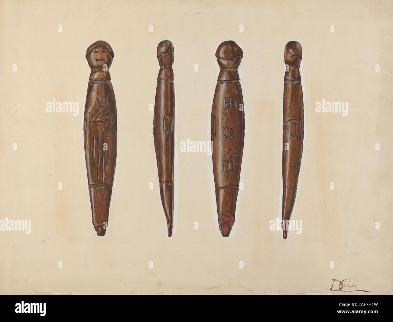 Una collezione di bambole Salem creata da Beverly Chichester tra il 1935 e il 1942, con design artigianali, abbigliamento d'epoca ed espressioni facciali dettagliate. Queste bambole riflettono l'artigianato americano della metà del XX secolo e il design dei giocattoli, mettendo in risalto le tecniche storiche di fabbricazione delle bambole e i materiali utilizzati in quell'epoca. Foto Stock