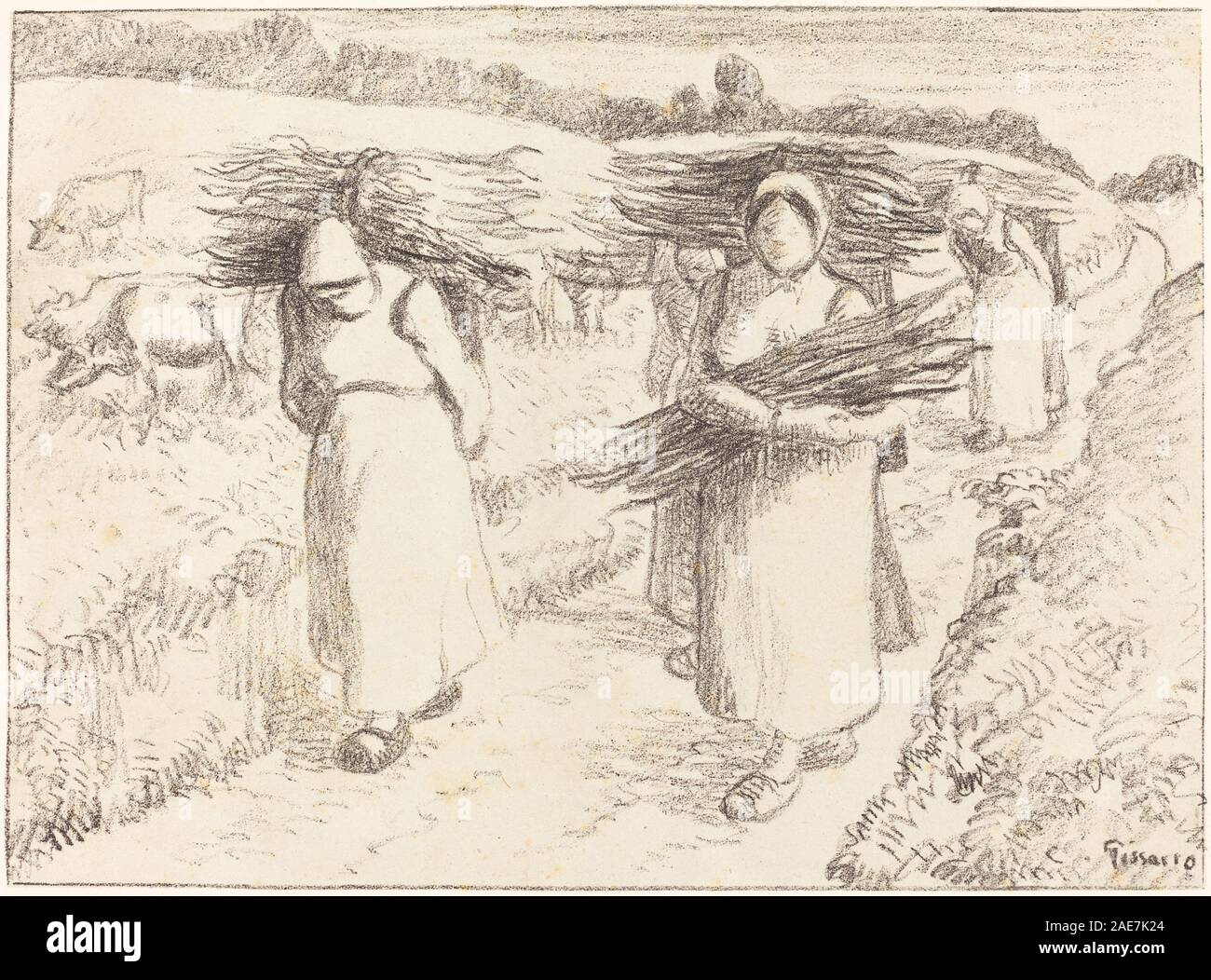 I contadini che trasportano bastoni (Paysannes portant des fagots); 1896data Camille Pissarro, contadini che trasportano bastoni (Paysannes portant des fagots), 1896 Foto Stock