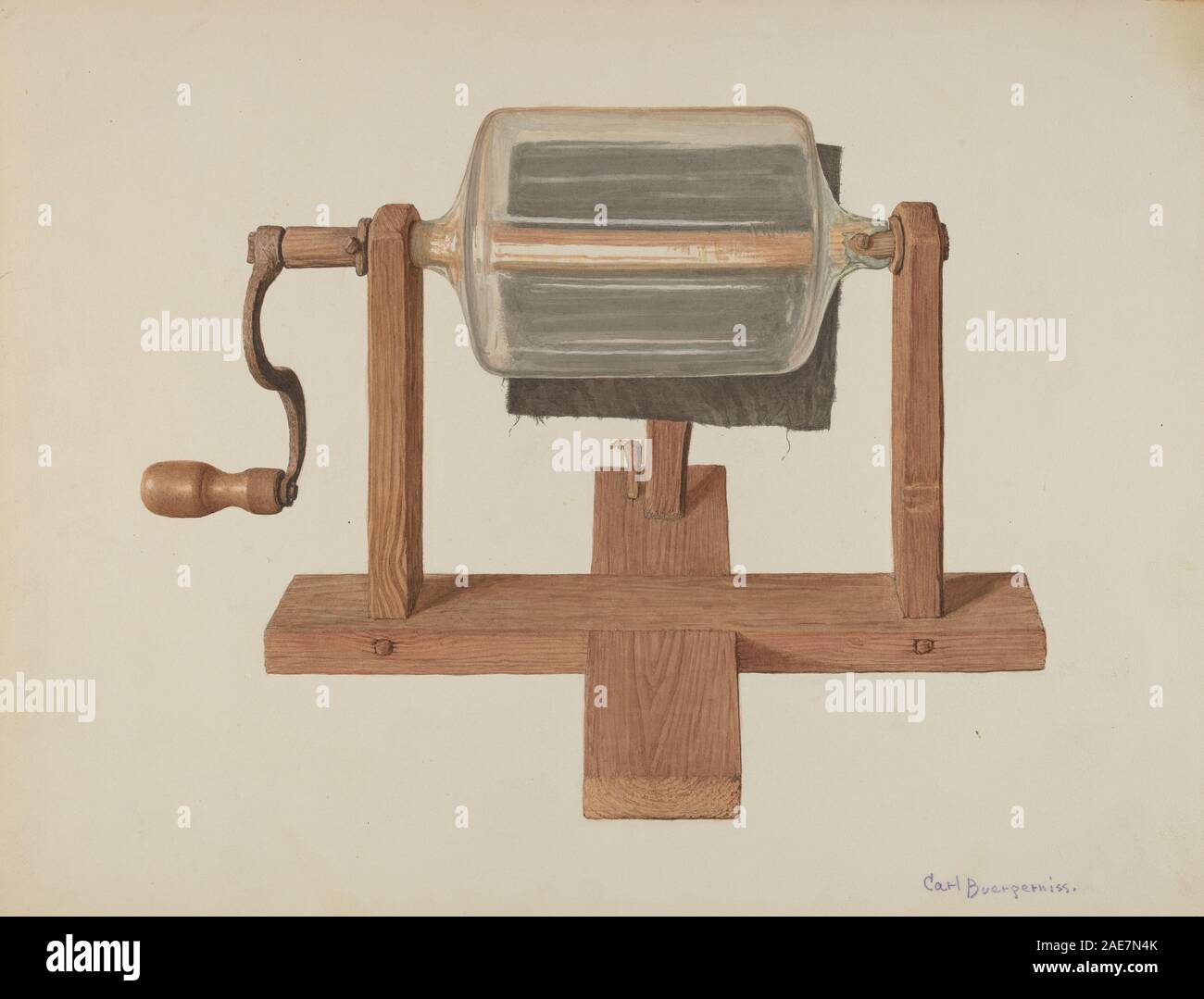 Generatore elettrico creato c. 1940 da Carl Buergerniss, che mostra alloggiamento, rotore, statore, componenti, funzione elettrica e progettazione industriale. Foto Stock