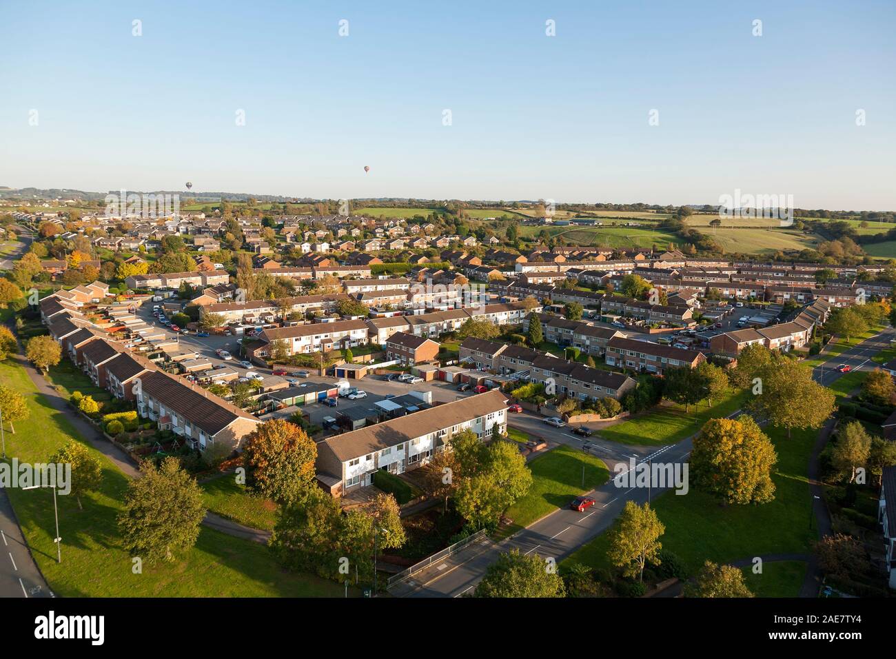 Vista aerea di case in Yate, South Gloucestershire, Inghilterra, Regno Unito. Foto Stock