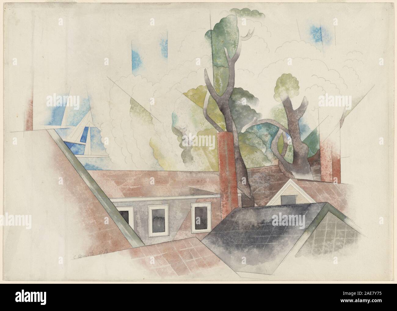 Tetti e alberi; 1918data Charles Demuth, tetti e alberi, 1918 Foto Stock Tetti e alberi; 1918data Charles Demuth, tetti e alberi, 1918 Foto Stock