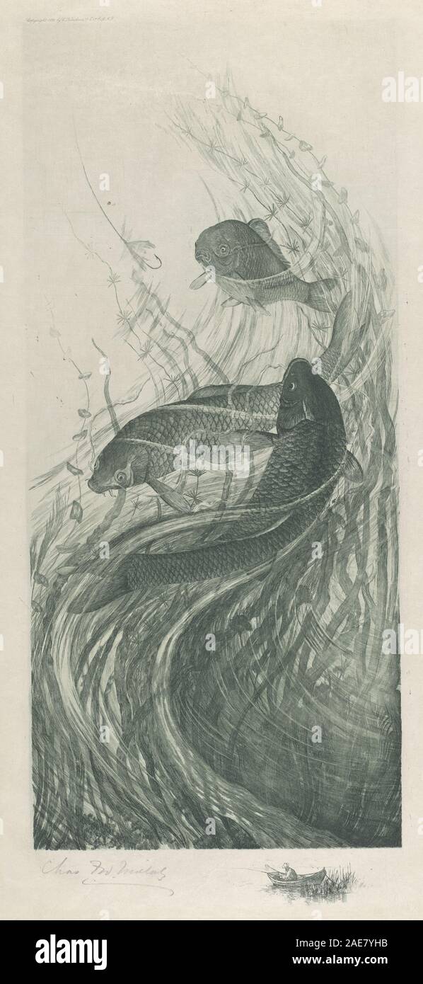 Un'opera d'arte del 1887 di Charles Frederick William Mielatz intitolata "Temptation". La composizione raffigura una scena narrativa con figure umane, enfatizzando l'azione e l'espressione emotiva. Foto Stock