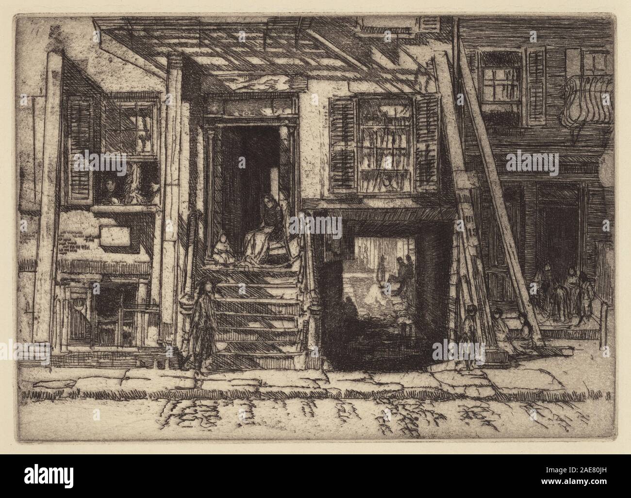 Raffigura un appartamento condannato a New York che mostra l'esterno dell'edificio, le finestre rotte, le fughe d'incendio, il degrado urbano, le strade circostanti, e attività umana, disegnata da Charles Henry White nel 1906. Foto Stock