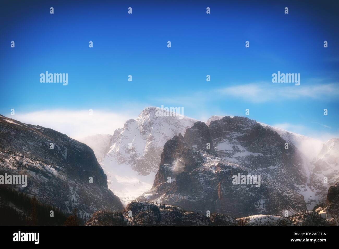 Una scena invernale di Rocky Mountain National Park Foto Stock