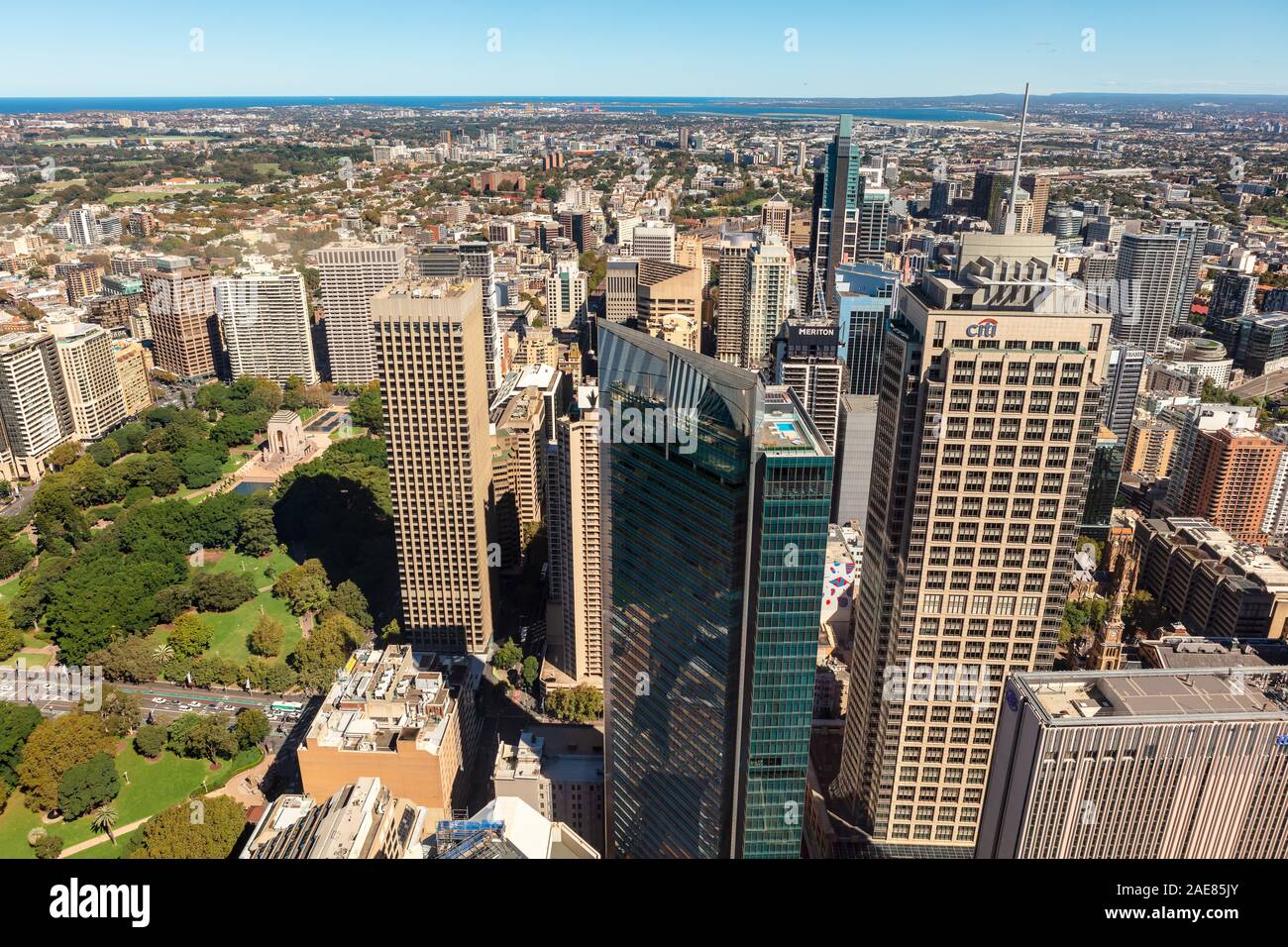 La città di Sydney, Australia mostra veduta aerea del quartiere centrale degli affari. Foto Stock