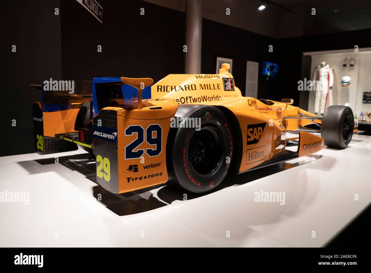 Mclaren Honda Andretti con cui Fernando Alonso ha gareggiato in Indy Car nel 2017. Foto scattata a Fernando Alonso Museo su dicembre 5, 2019 in Asturi Foto Stock