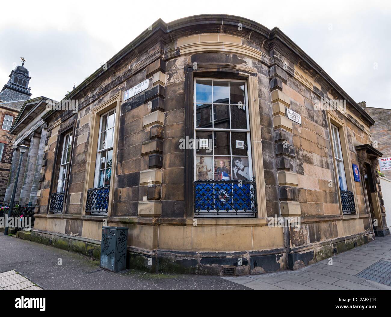 Vista esterna di Leith Victoria Amateur Boxing Club, Academy Street, Edimburgo, Scozia, Regno Unito Foto Stock