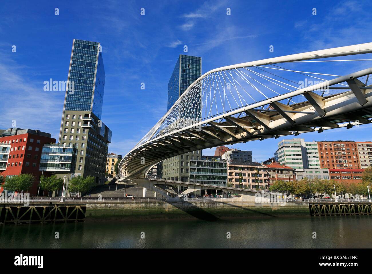 Ponte Zubizuri, Bilbao, provincia di Biscaglia, Spagna Foto Stock