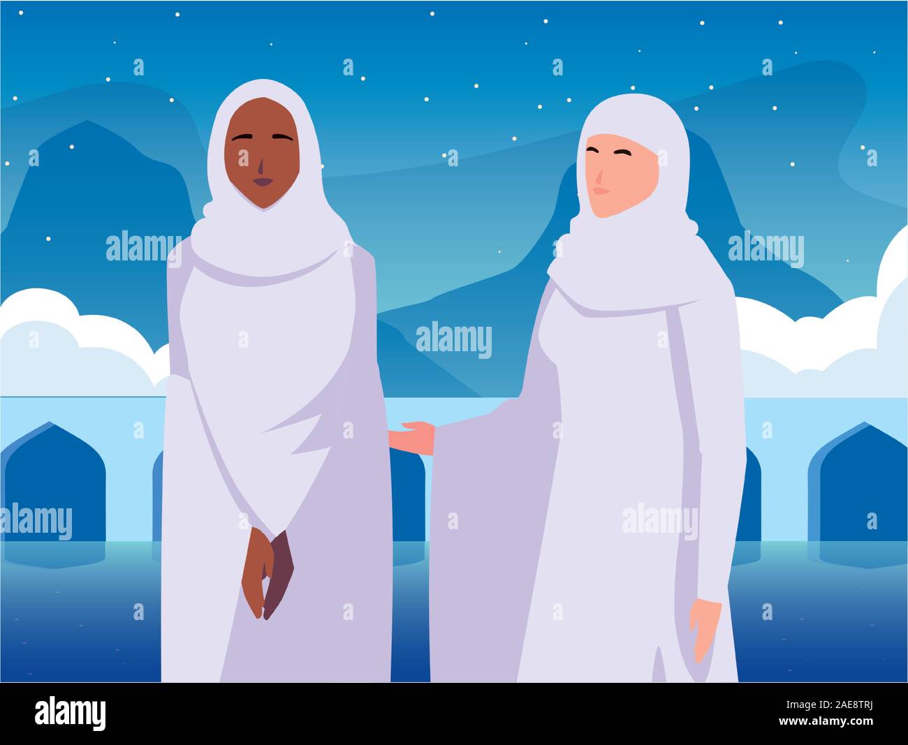 Donne pellegrino hajj , giorno di Dhul Hijjah illustrazione vettoriale design Illustrazione Vettoriale