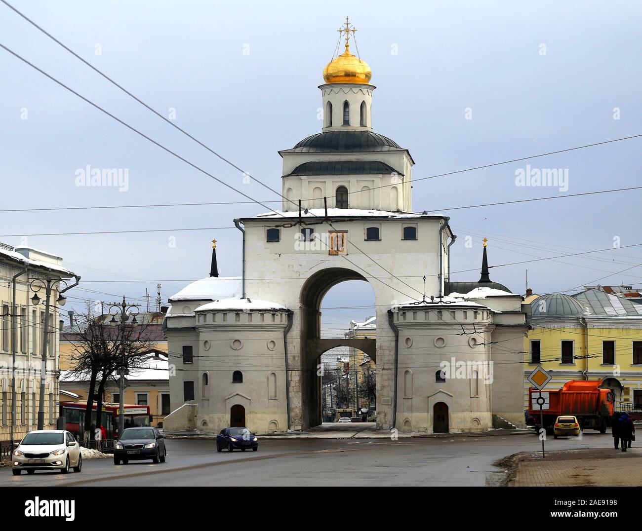 Foto di architettura del Golden Gate a Vladimir, Russia in inverno Foto Stock